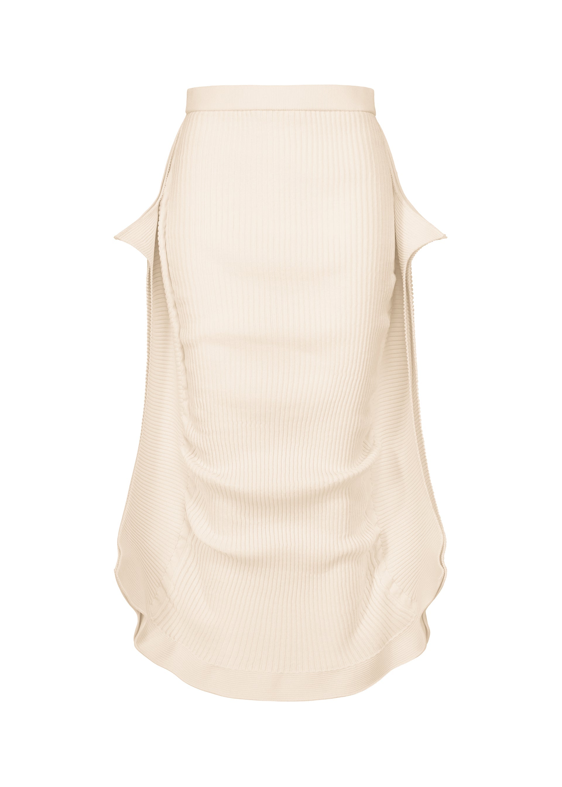 A product shot of the ISSEY MIYAKE PRANCE skirt in ivory.