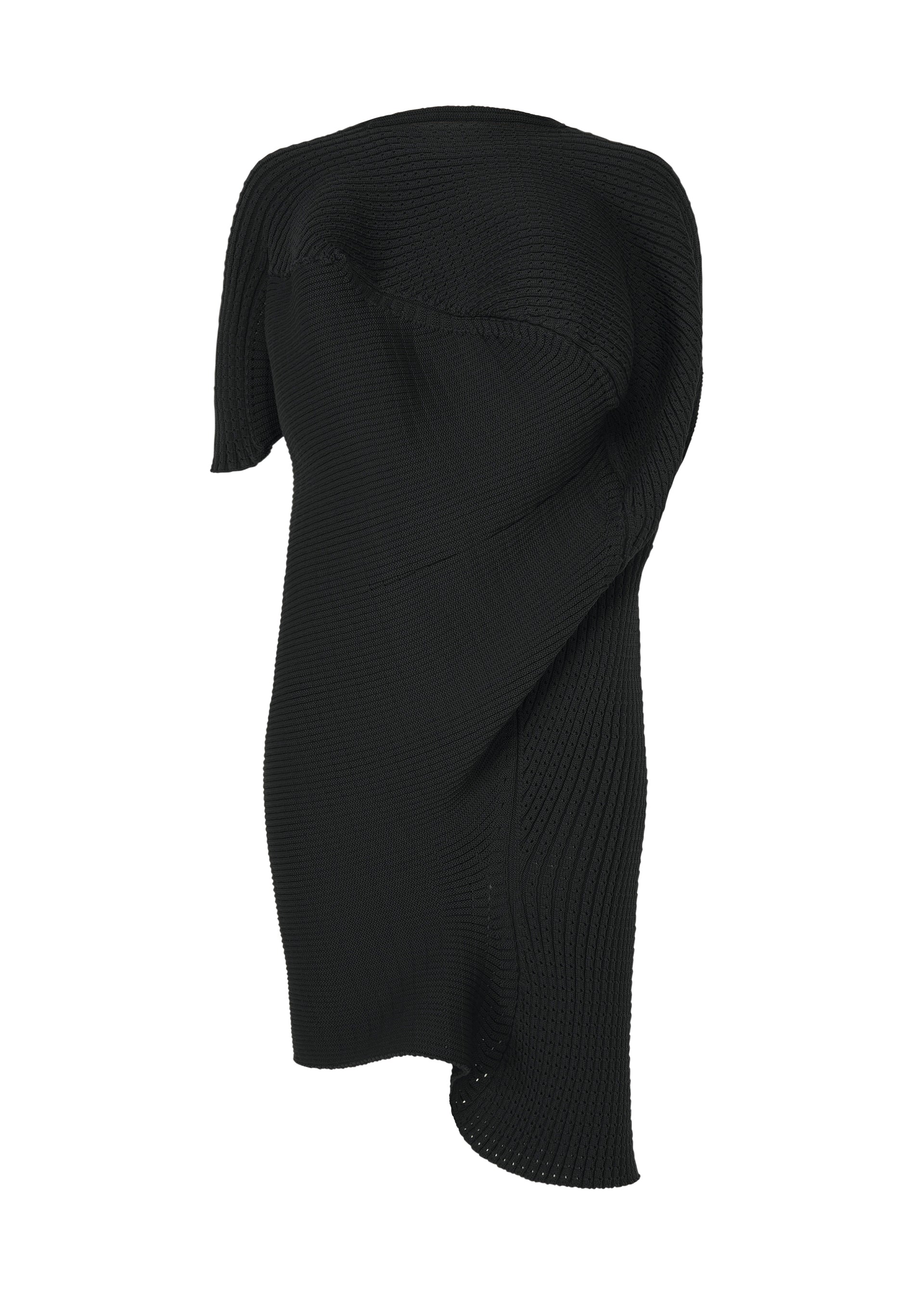 A product shot of the ISSEY MIYAKE FOUND STONE dress in black.