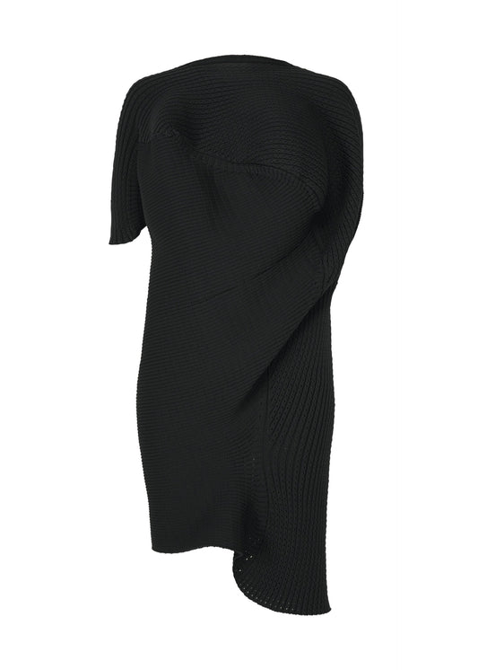 A product shot of the ISSEY MIYAKE FOUND STONE dress in black.