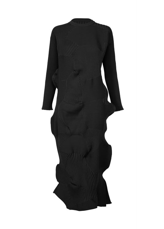 A product shot of the ISSEY MIYAKE KONE KONE dress in black.