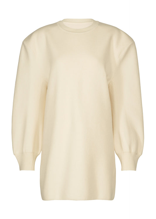 A product shot of the ISSEY MIYAKE HANDSOME KNIT dress in off-white.