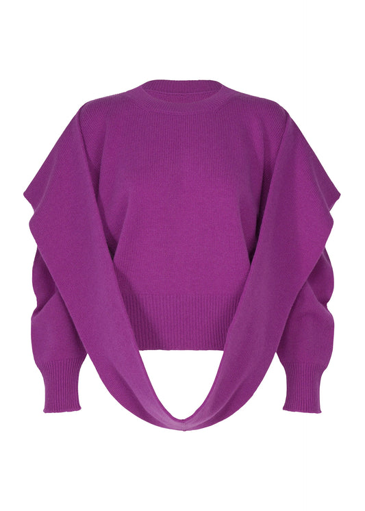 A product shot of the ISSEY MIYAKE O KNIT top in purple.