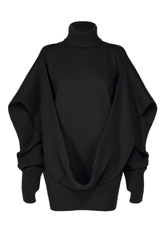 A product shot of the ISSEY MIYAKE O KNIT top in black.