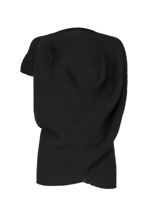 A product shot of the ISSEY MIYAKE FOUND STONE top in black.