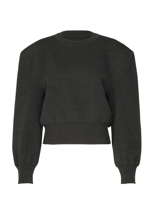 A product shot of the ISSEY MIYAKE HANDSOME KNIT top in black.
