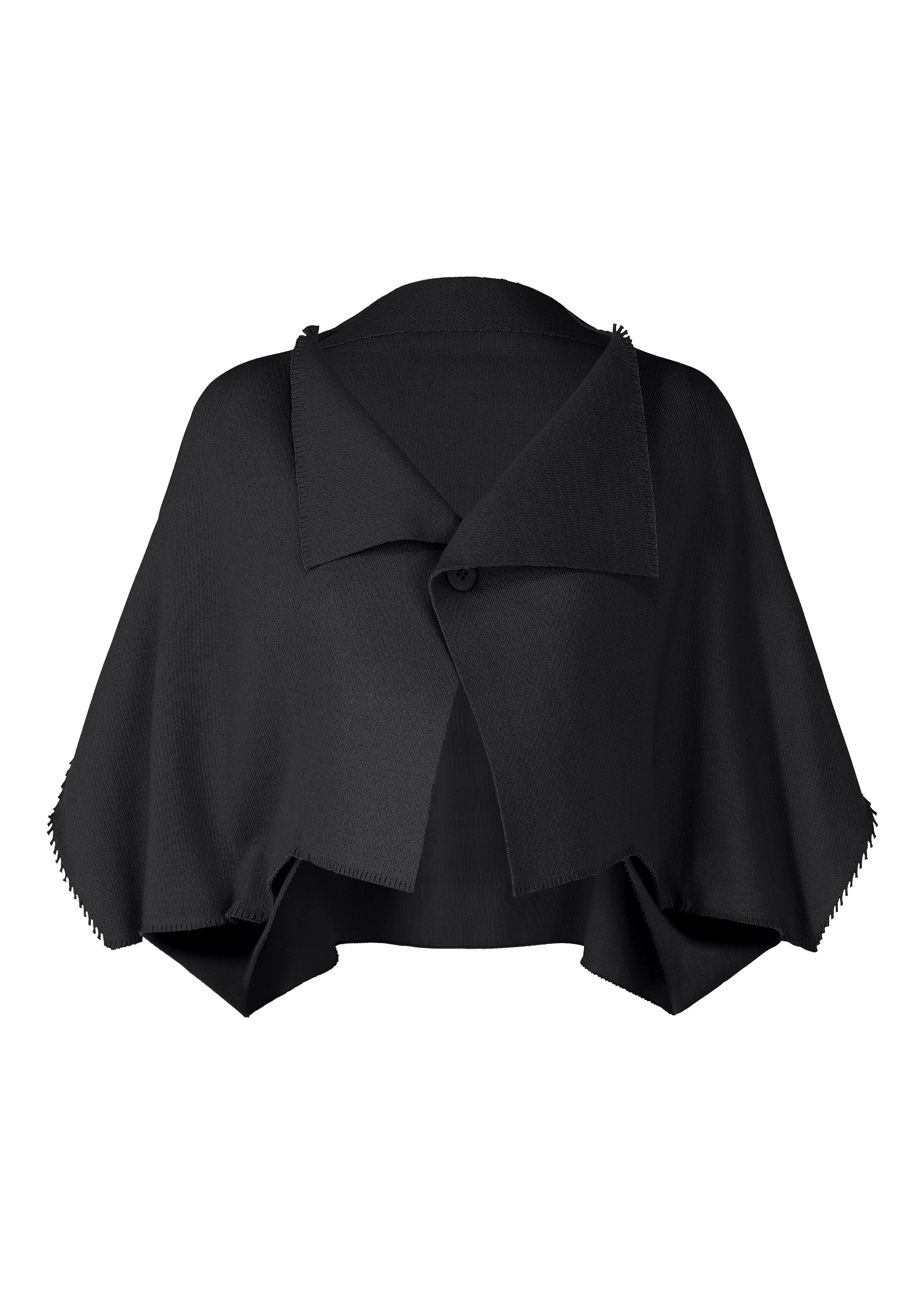 A product shot of the ISSEY MIYAKE CAMPAGNE cardigan in black.
