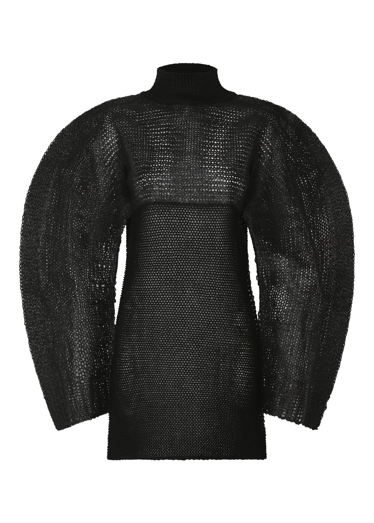 A product shot of the ISSEY MIYAKE PANINI PULLED dress in black.