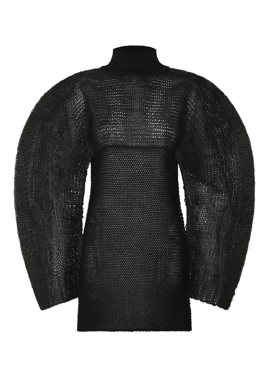 A product shot of the ISSEY MIYAKE PANINI PULLED dress in black.