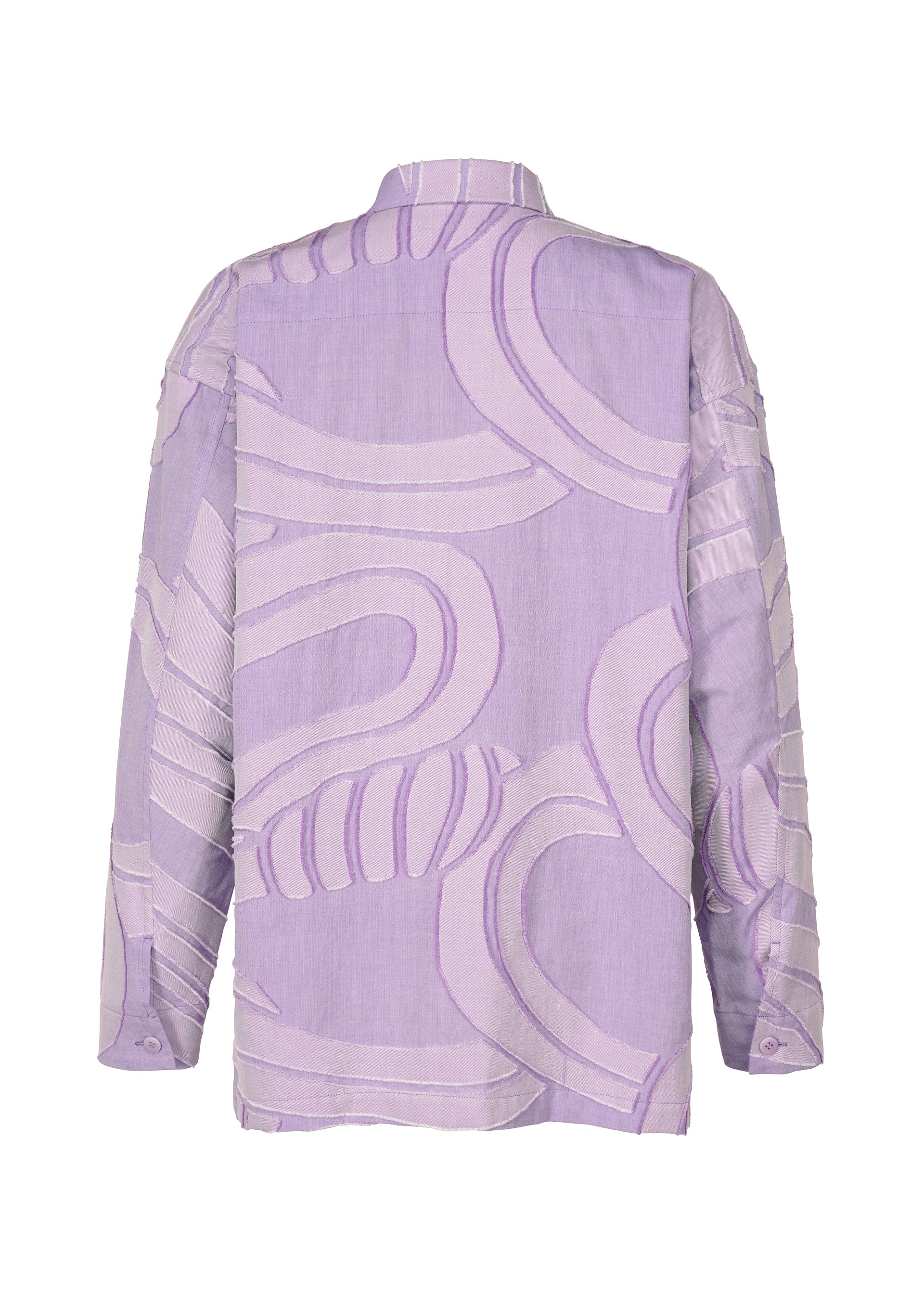 A detail shot of the ISSEY MIYAKE MEN SCENES shirt.