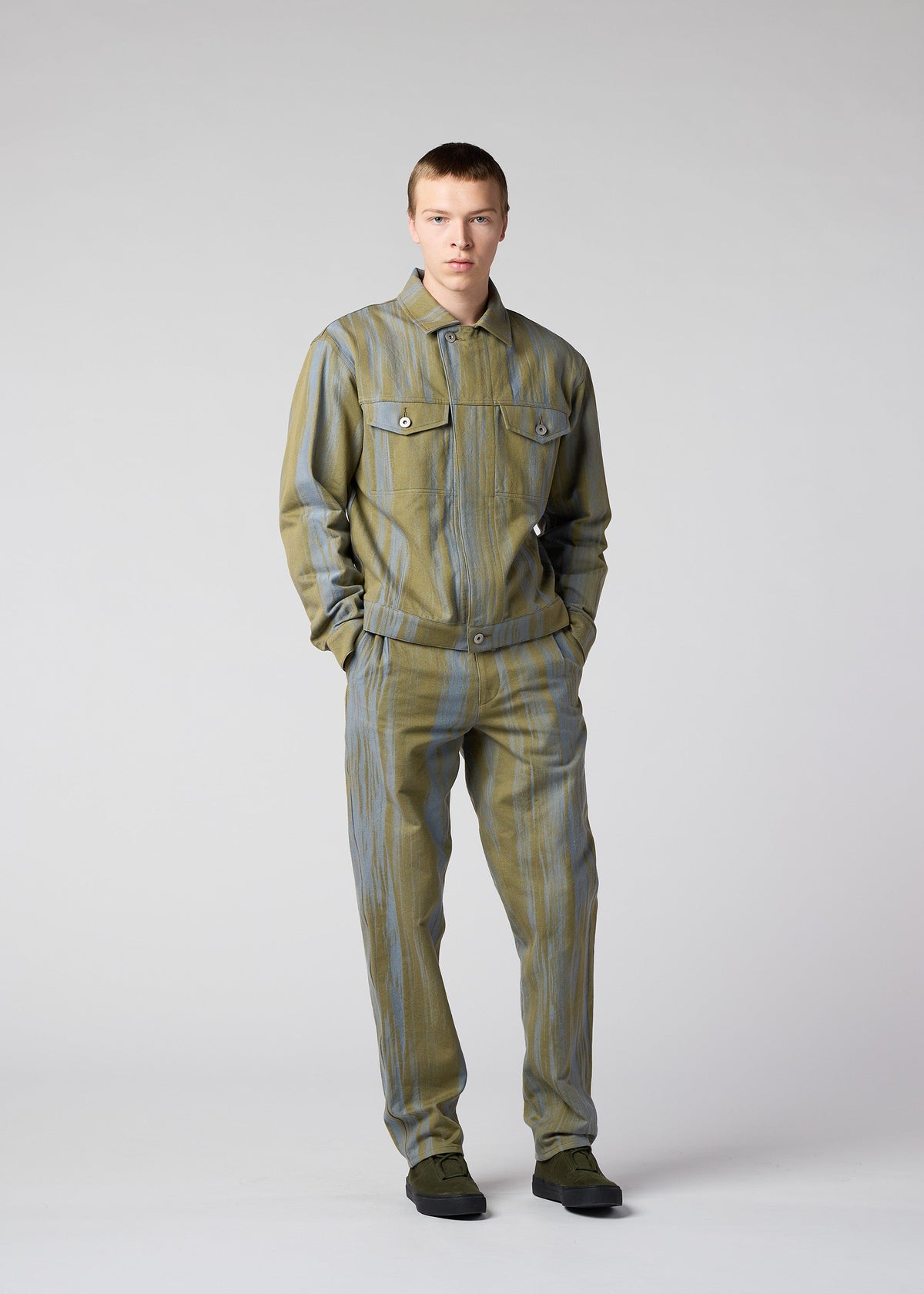 A model wears the IM Men COTTON JACQUARD jacket.