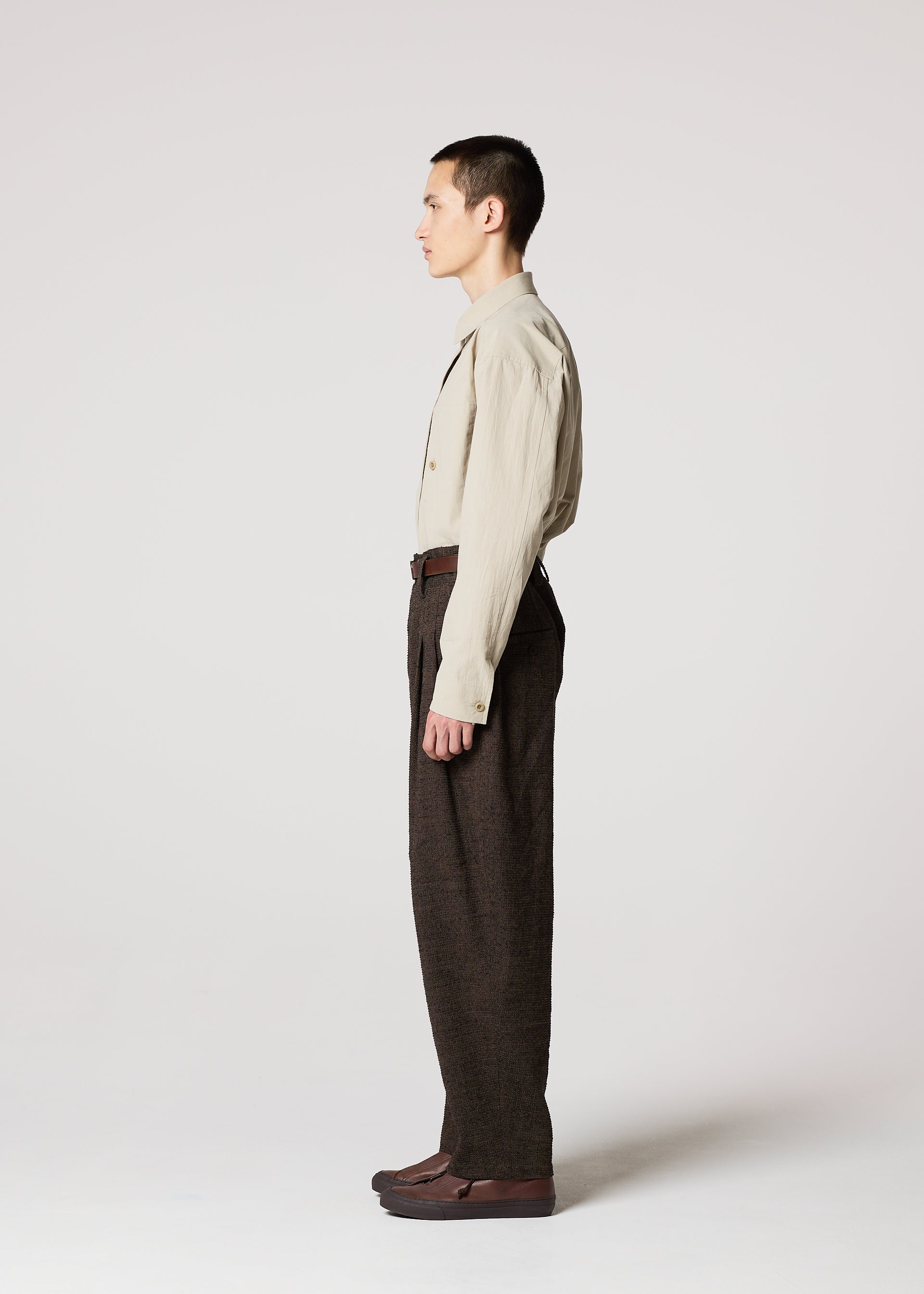 A model wears the IM MEN TEXTURES prêt à porter.