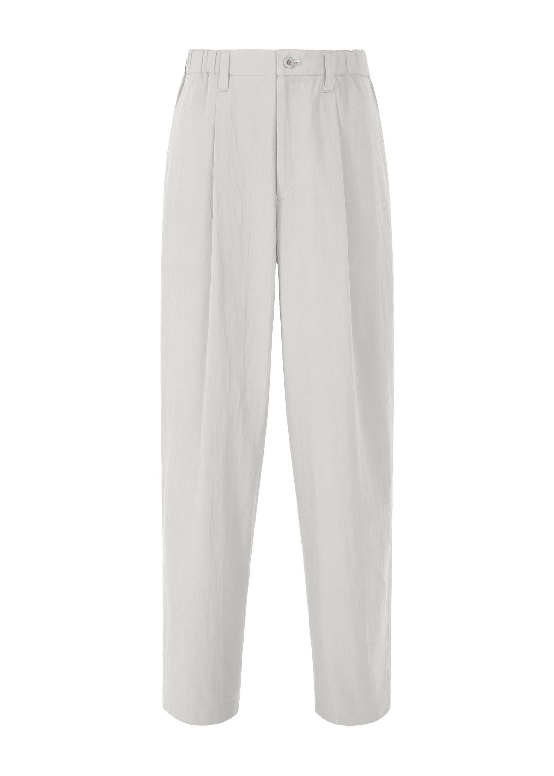A product shot of the IM MEN NAVY BOTTOMS trousers in light gray.
