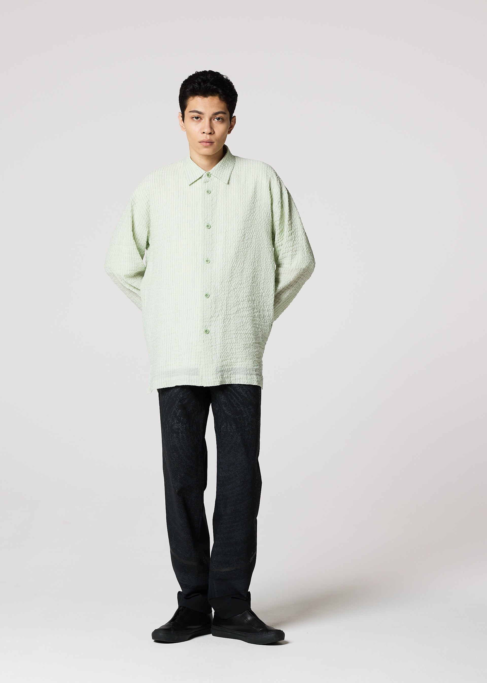 STRIPE LINEN SHRINK Shirt Grey – ISSEY MIYAKE EU