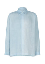 A product shot of the IM MEN FLOATING LINEN shirt in light blue.