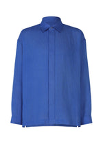 A product shot of the IM MEN FLOATING LINEN shirt in blue.