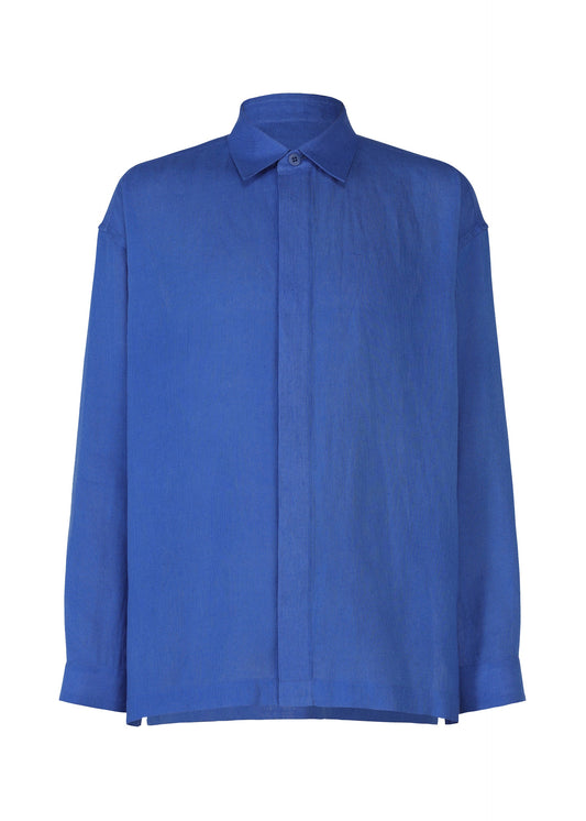 A product shot of the IM MEN FLOATING LINEN shirt in blue.