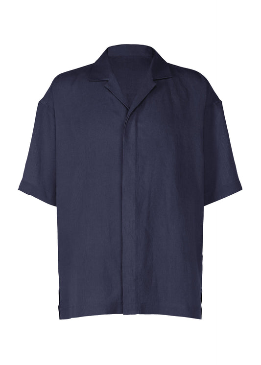 A product shot of the IM MEN FLOATING LINEN shirt in dark navy.