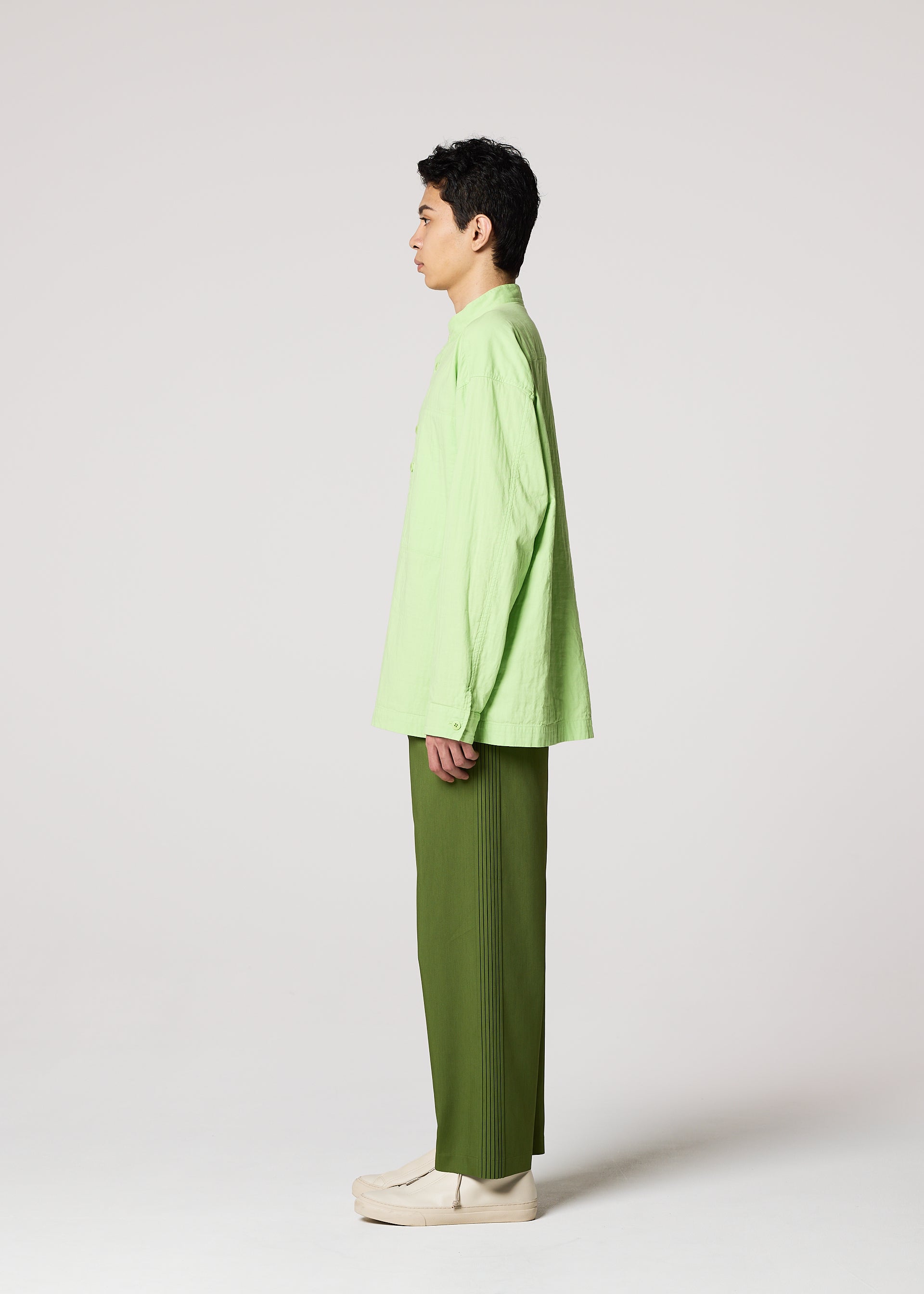 A model wears the IM Men DOUBLE FACE COTTON SHIRT shirt.