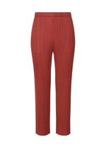 A product shot of the PLEATS PLEASE ISSEY MIYAKE LAMP SHADE trousers in dark red (27).