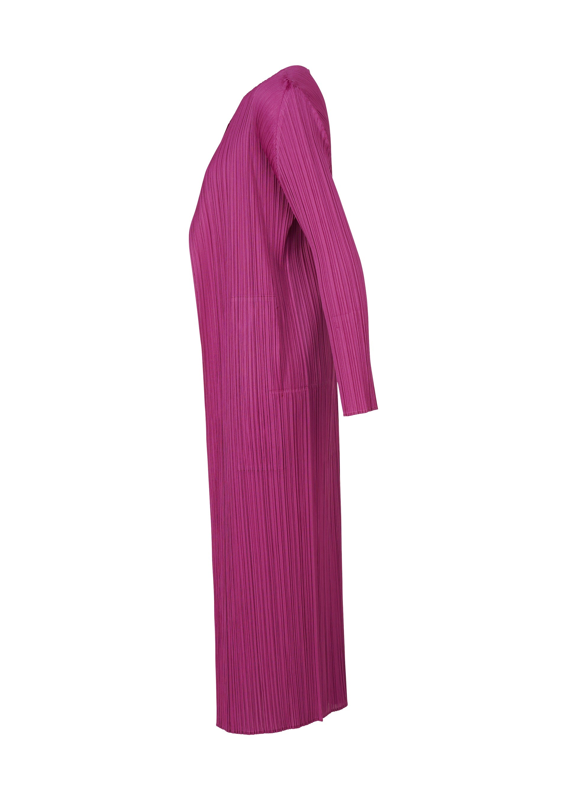A detail shot of the Pleats Please Issey Miyake MONTHLY COLORS SEPTEMBER coat.