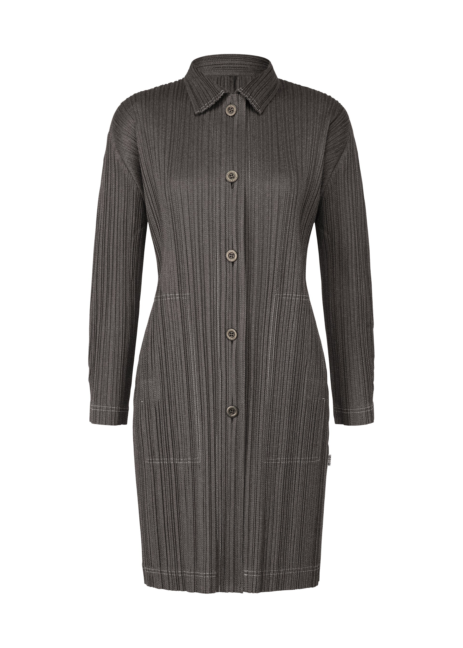 A product shot of the PLEATS PLEASE ISSEY MIYAKE COTTON DENIM coat in black (15).