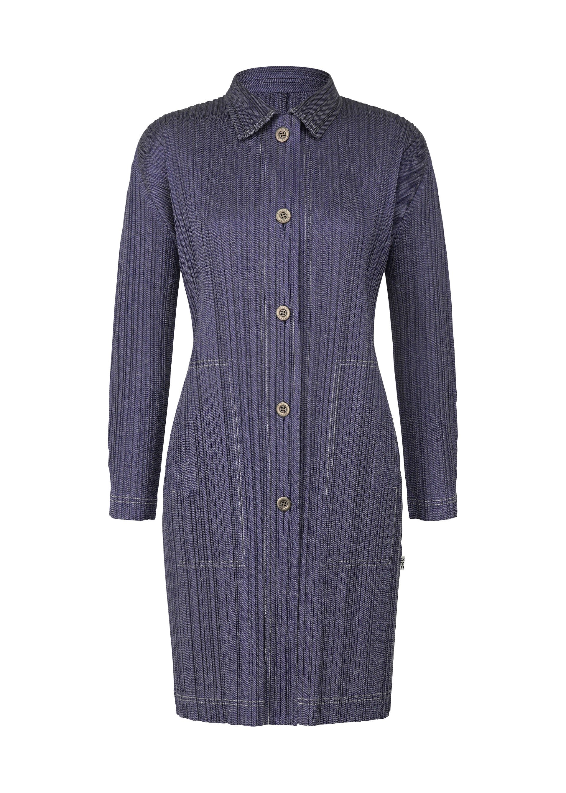 A product shot of the PLEATS PLEASE ISSEY MIYAKE COTTON DENIM coat in blue (72).