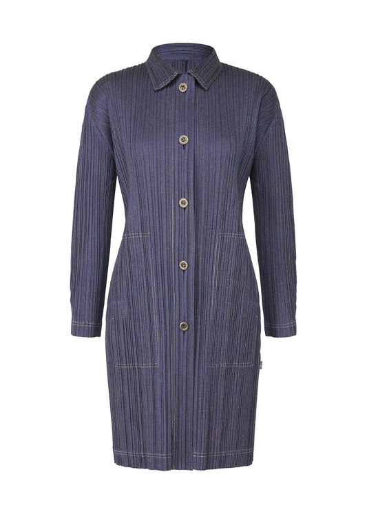 A product shot of the PLEATS PLEASE ISSEY MIYAKE COTTON DENIM coat in blue (72).