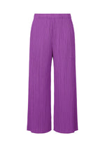A product shot of the PLEATS PLEASE ISSEY MIYAKE MONTHLY COLORS AUGUST trousers in light purple (80).