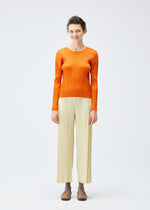 A model wears the Pleats Please Issey Miyake MONTHLY COLORS : DECEMBER trousers.
