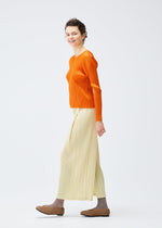 A model wears the Pleats Please Issey Miyake MONTHLY COLORS : DECEMBER trousers.