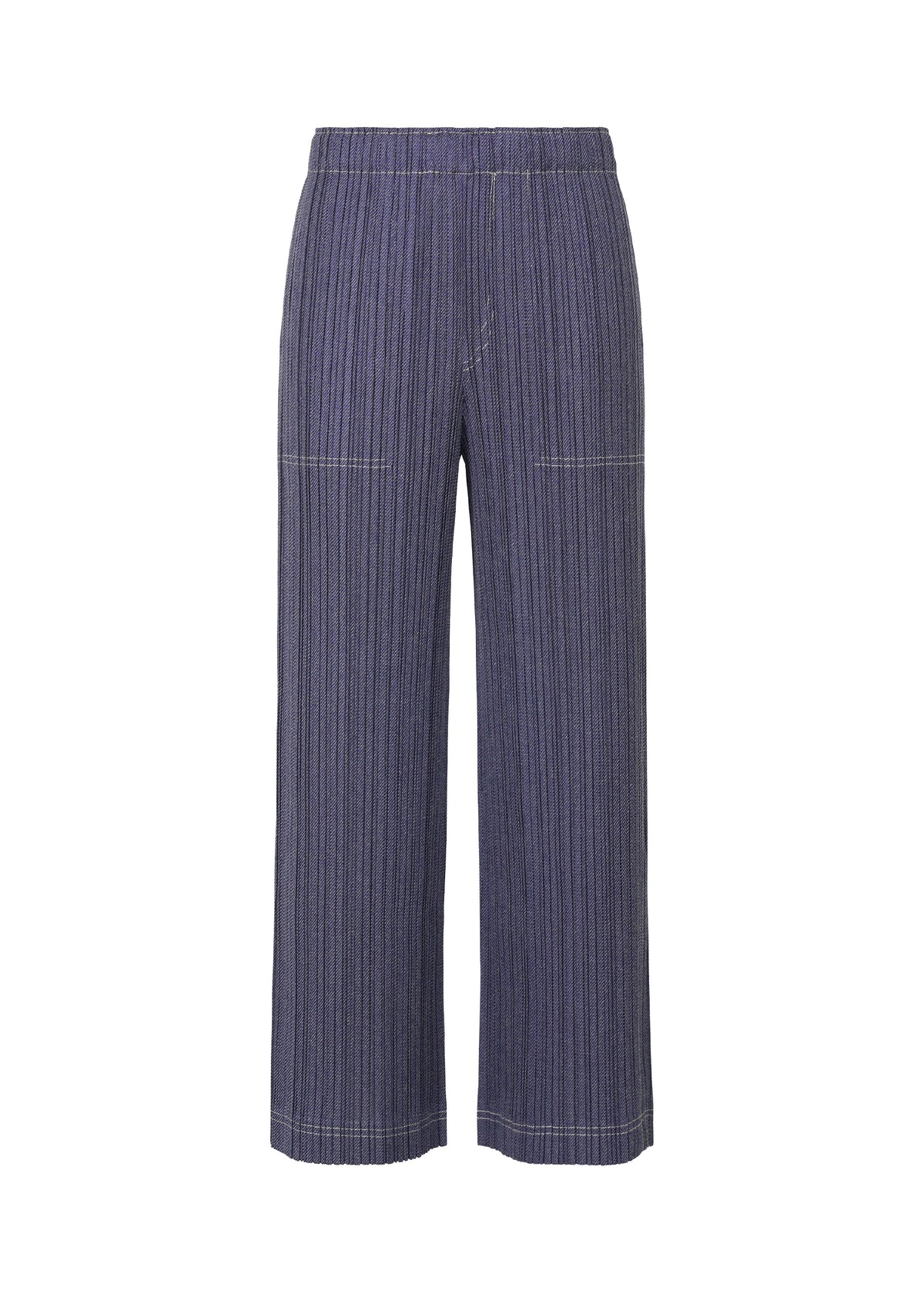 A product shot of the PLEATS PLEASE ISSEY MIYAKE COTTON DENIM trousers in blue (72).