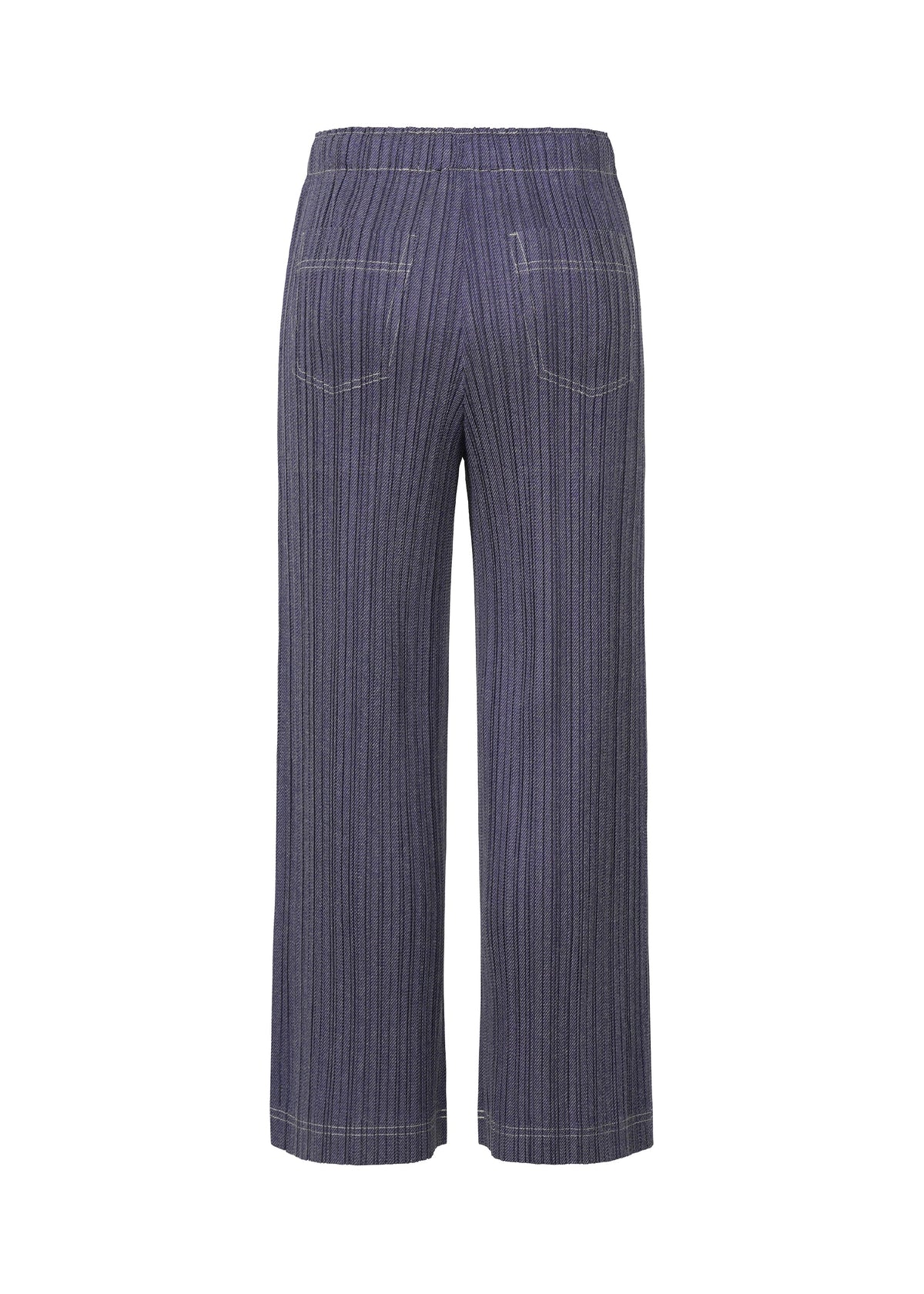A detail shot of the PLEATS PLEASE ISSEY MIYAKE COTTON DENIM trousers.