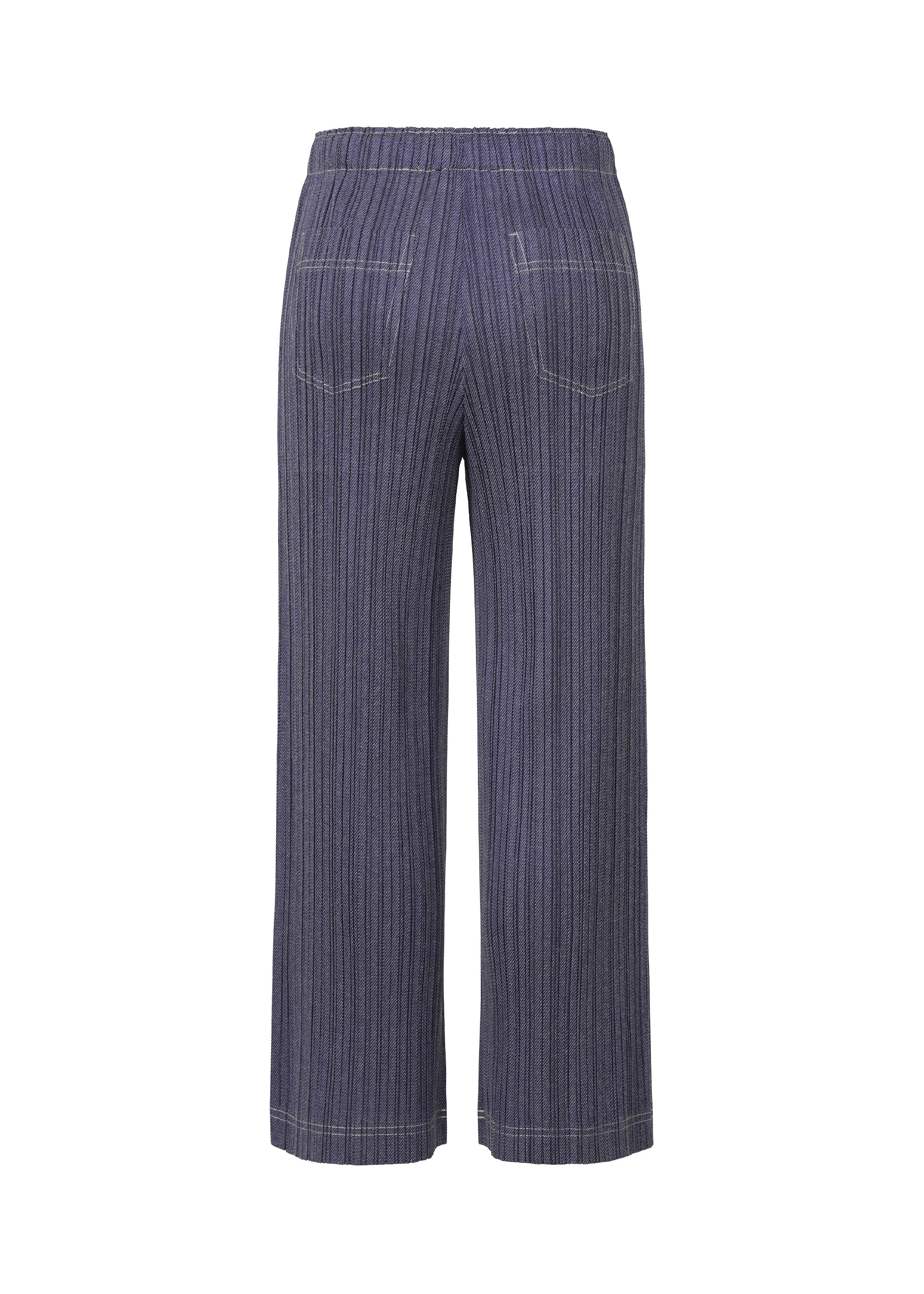 A detail shot of the PLEATS PLEASE ISSEY MIYAKE COTTON DENIM trousers.