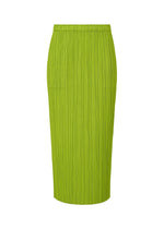 A product shot of the PLEATS PLEASE ISSEY MIYAKE MONTHLY COLORS AUGUST skirt in yellow green (58).