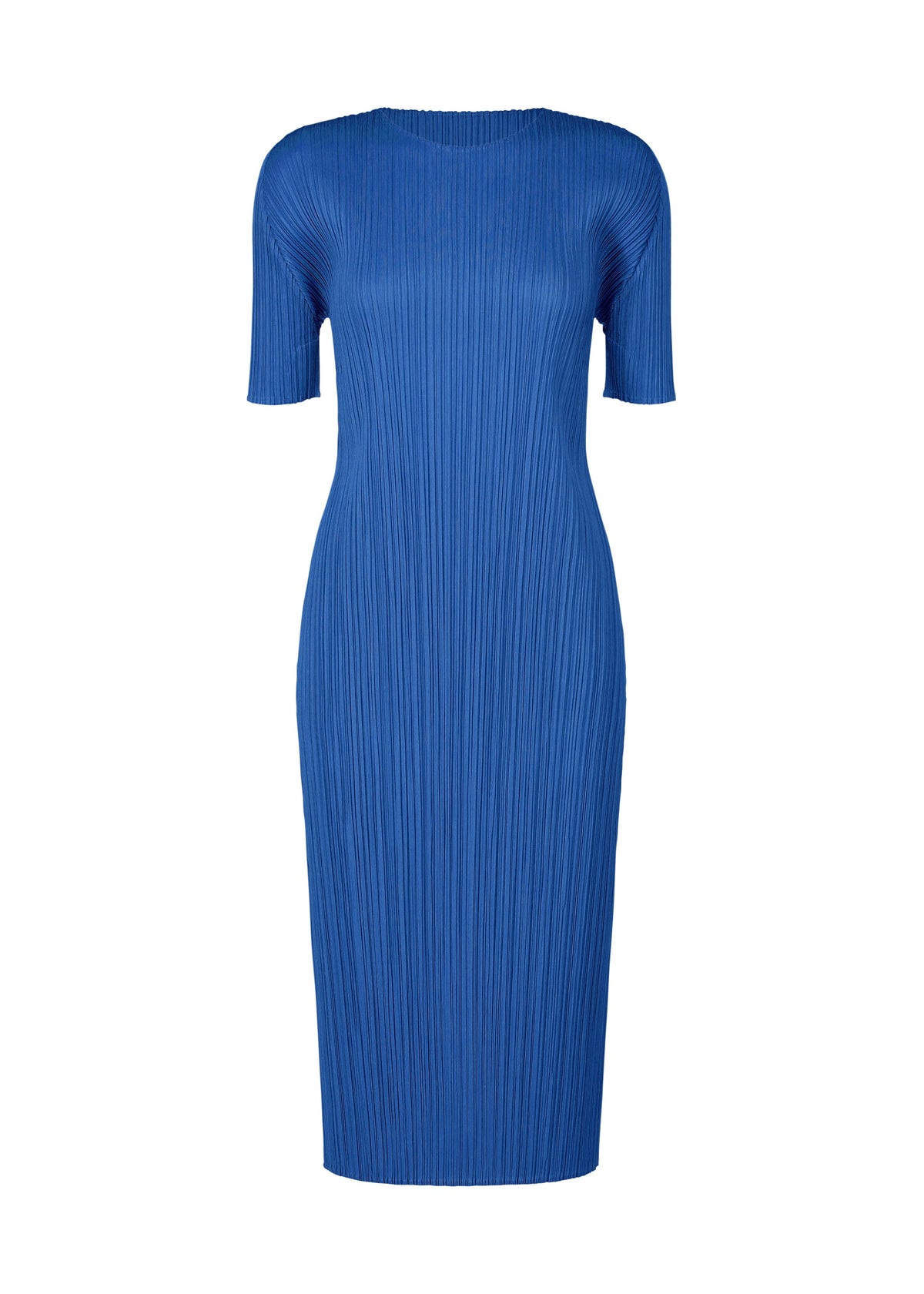 A product shot of the PLEATS PLEASE ISSEY MIYAKE MONTHLY COLORS AUGUST dress in blue (72).