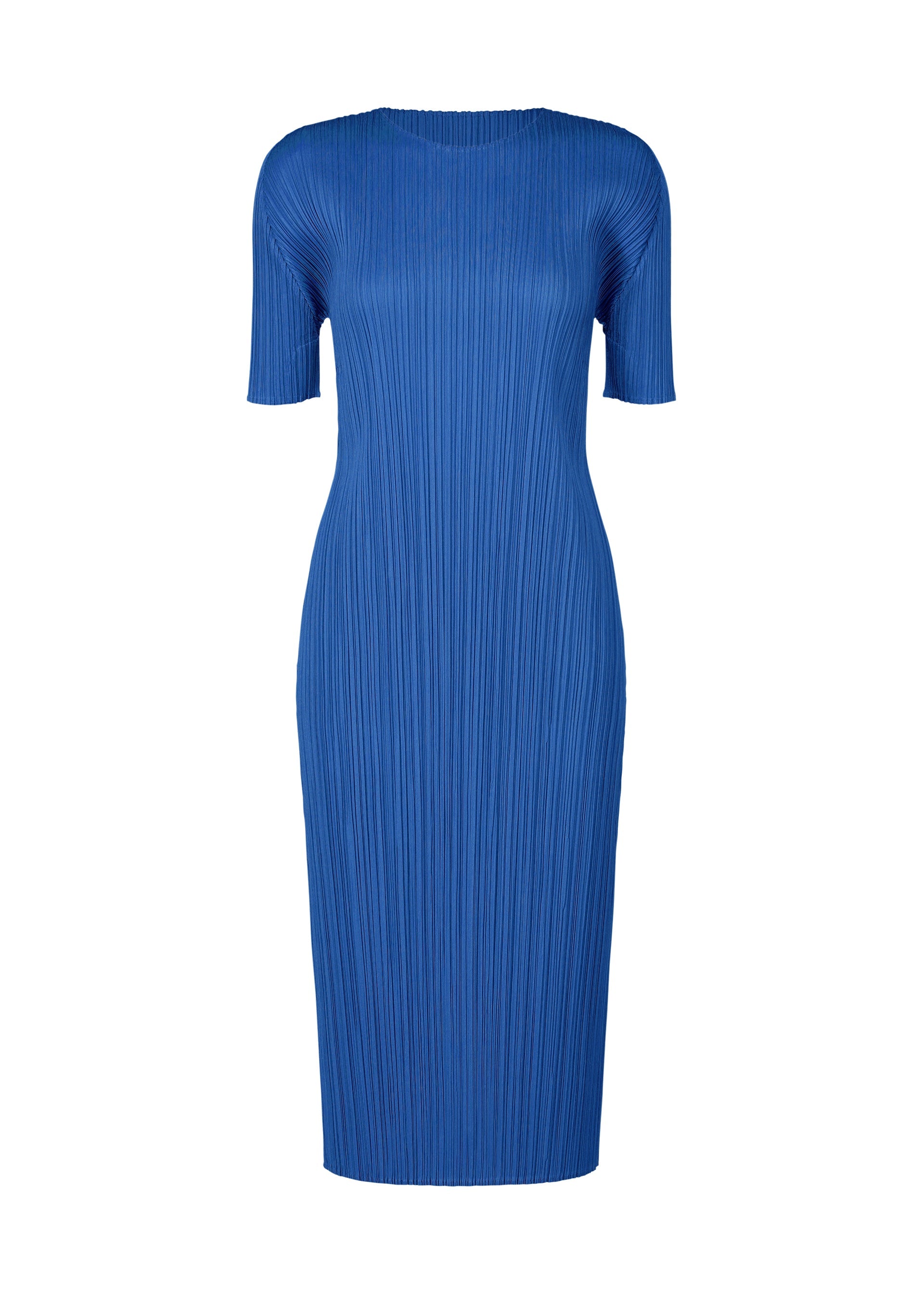 A product shot of the PLEATS PLEASE ISSEY MIYAKE MONTHLY COLORS AUGUST dress in blue (72).