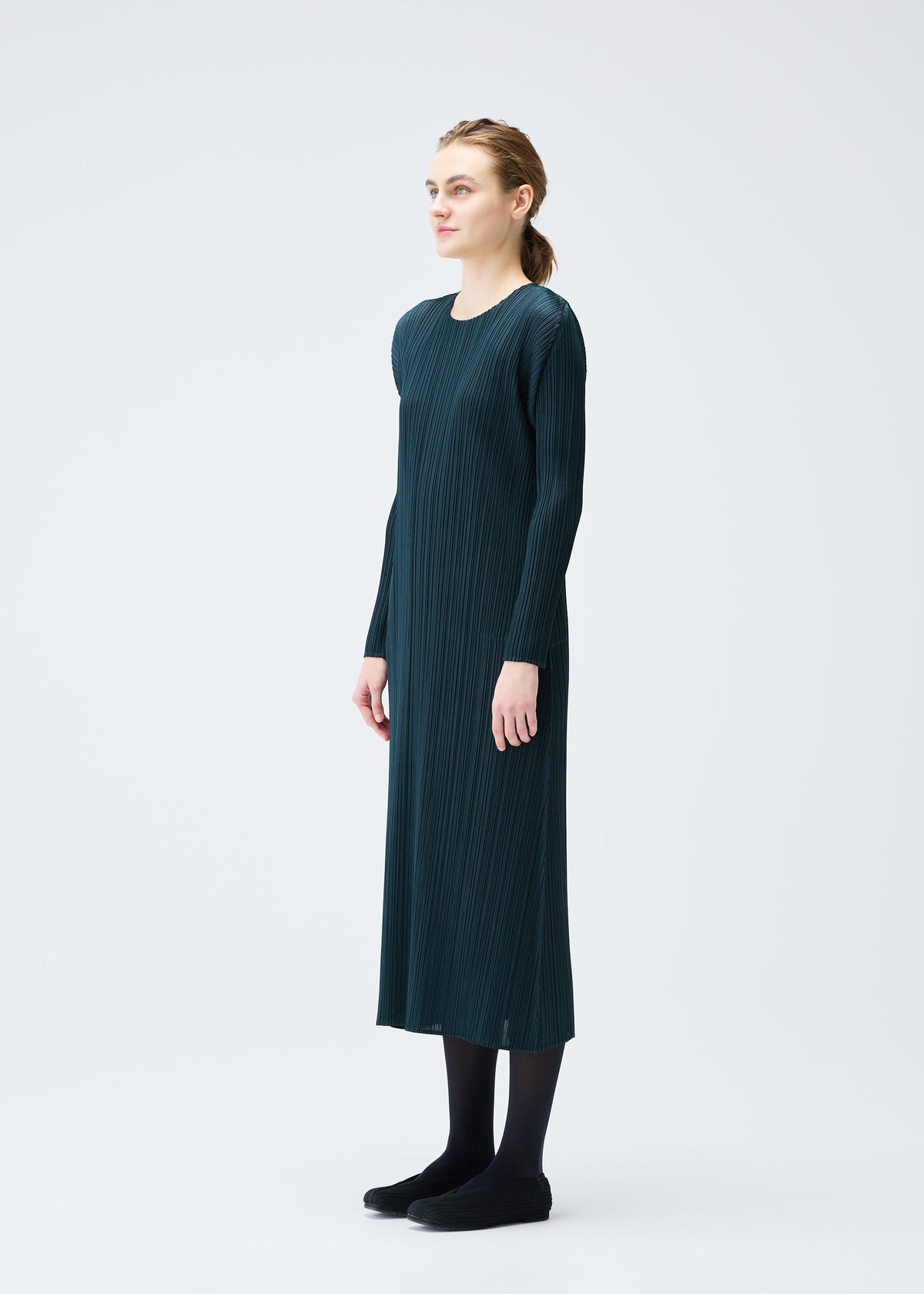 A model wears the Pleats Please Issey Miyake MONTHLY COLORS : NOVEMBER dress.