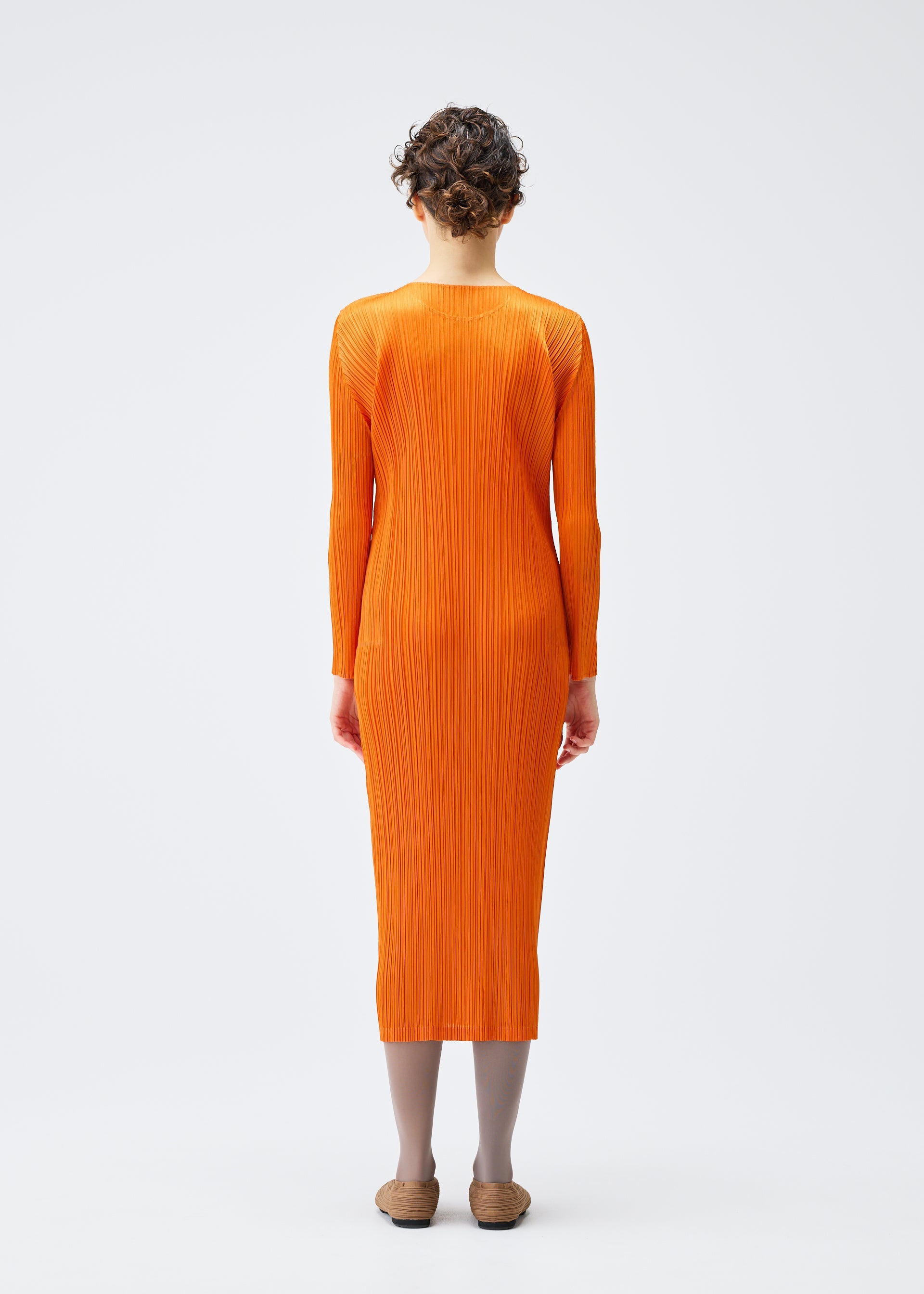 A model wears the Pleats Please Issey Miyake MONTHLY COLORS : DECEMBER dress.