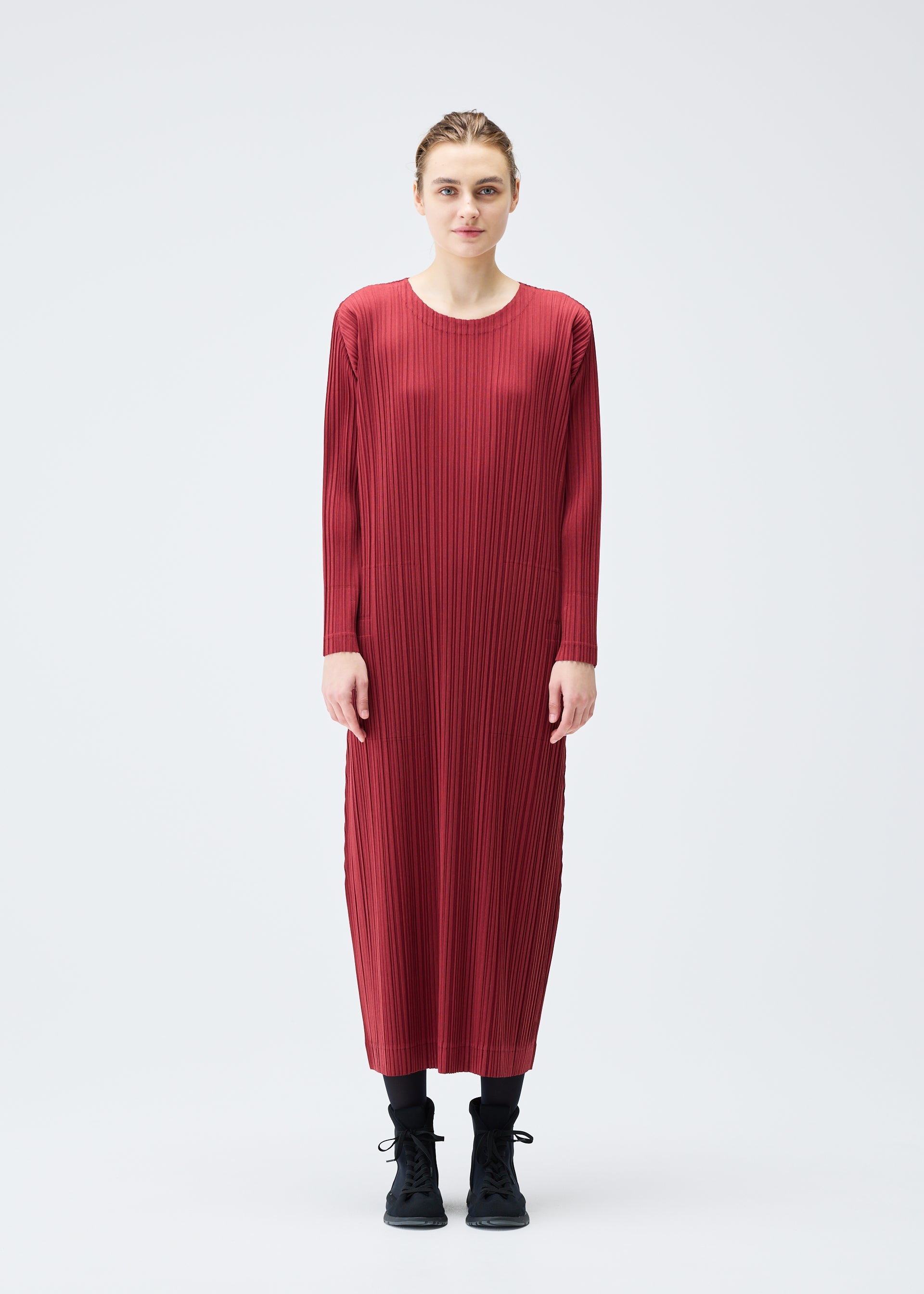 WOOL PLEATS Dress Brown Red WOOL PLEATS Dress Brown Red
