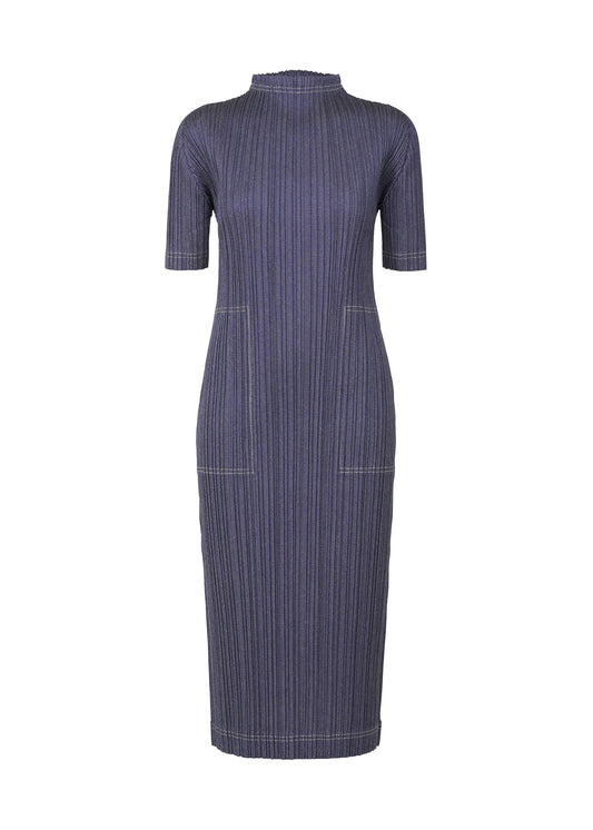 A product shot of the PLEATS PLEASE ISSEY MIYAKE COTTON DENIM dress in blue (72).