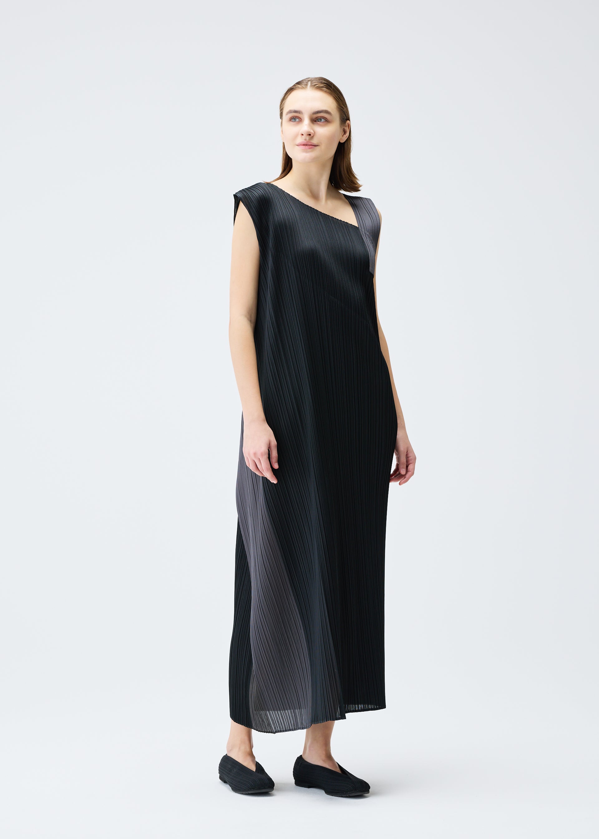 issey miyake pleats please dress black Basics Mini-Dress in Black SVRN