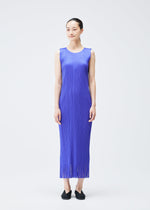 A model wears the PLEATS PLEASE ISSEY MIYAKE WAVE dress.