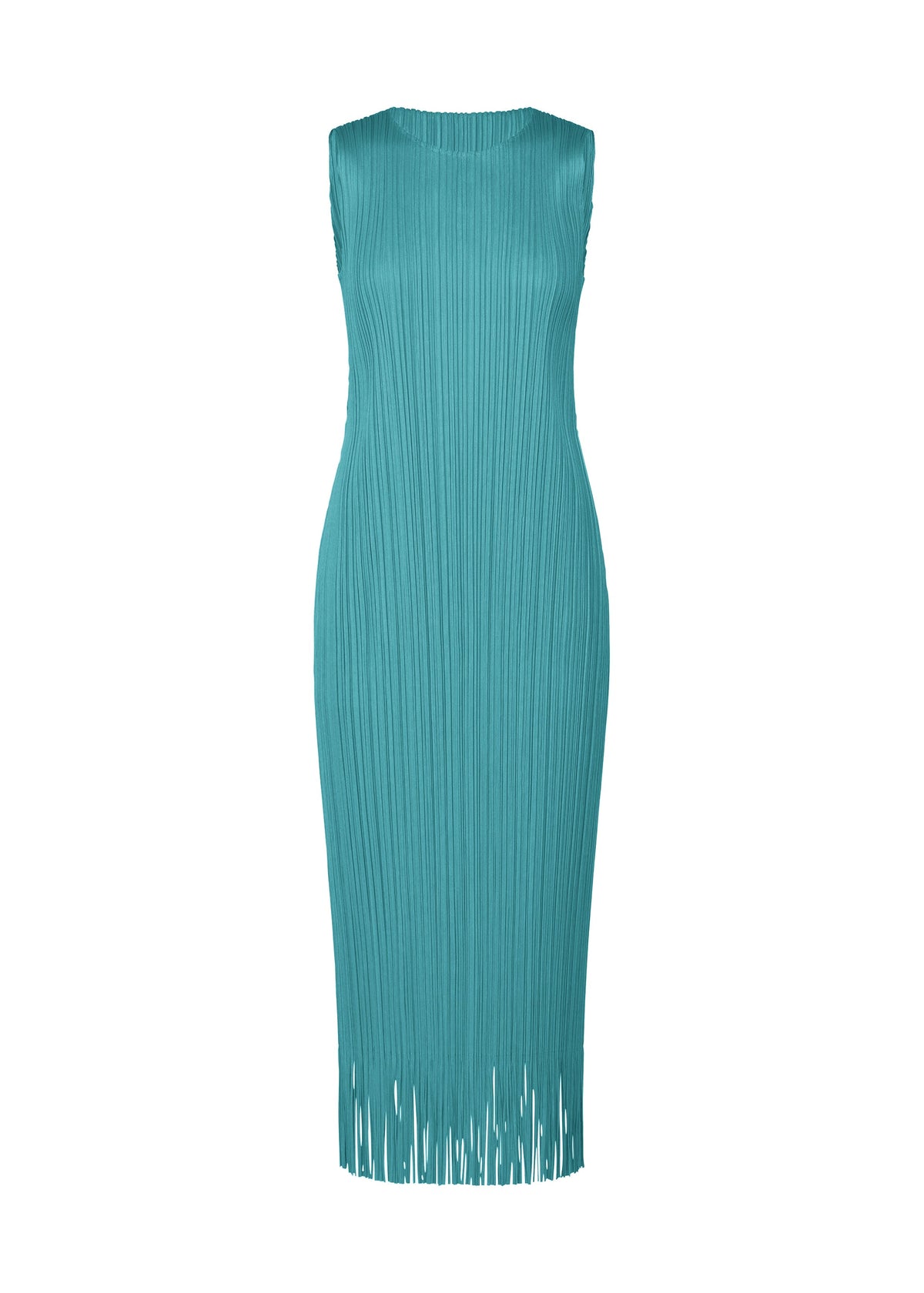 A product shot of the PLEATS PLEASE ISSEY MIYAKE WAVE dress in turquoise blue (73).
