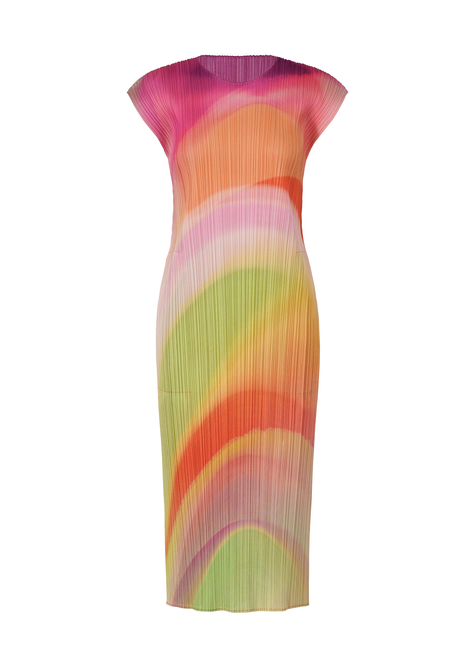 A product shot of the PLEATS PLEASE ISSEY MIYAKE GROOVE dress in bright pink (27).