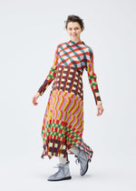 A model wears the Pleats Please Issey Miyake HARMONY dress.