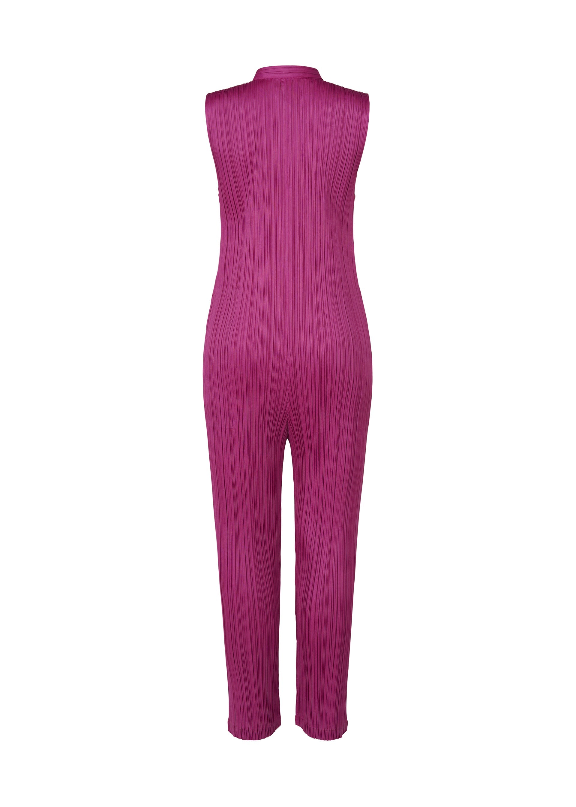 A detail shot of the Pleats Please Issey Miyake MONTHLY COLORS SEPTEMBER jumpsuit.