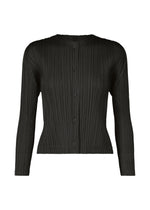 A product shot of the PLEATS PLEASE ISSEY MIYAKE MONTHLY COLORS AUGUST cardigan in black (15).