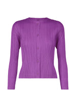 A product shot of the PLEATS PLEASE ISSEY MIYAKE MONTHLY COLORS AUGUST cardigan in light purple (80).