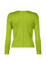 A detail shot of the PLEATS PLEASE ISSEY MIYAKE MONTHLY COLORS AUGUST cardigan.