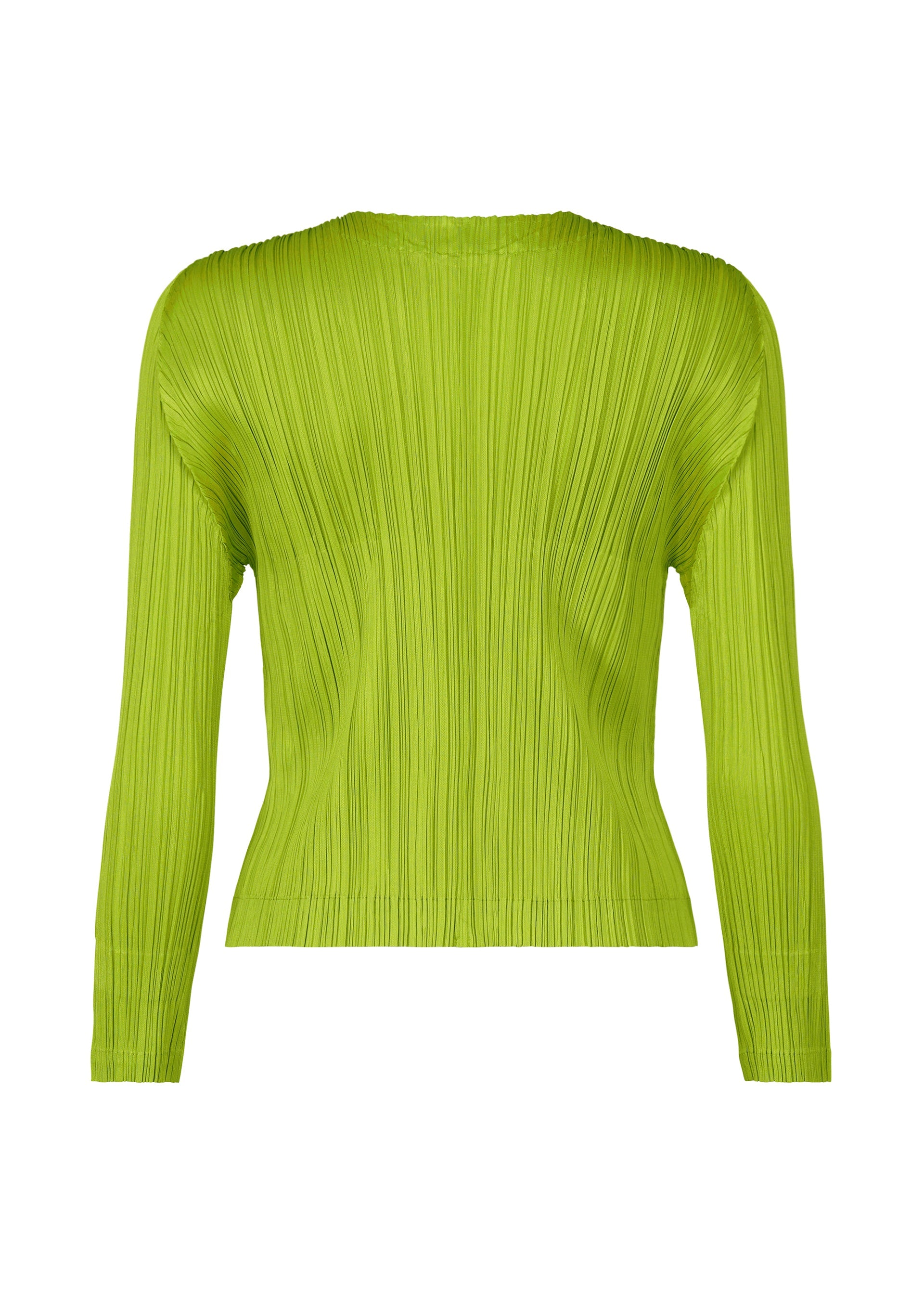 A detail shot of the PLEATS PLEASE ISSEY MIYAKE MONTHLY COLORS AUGUST cardigan.